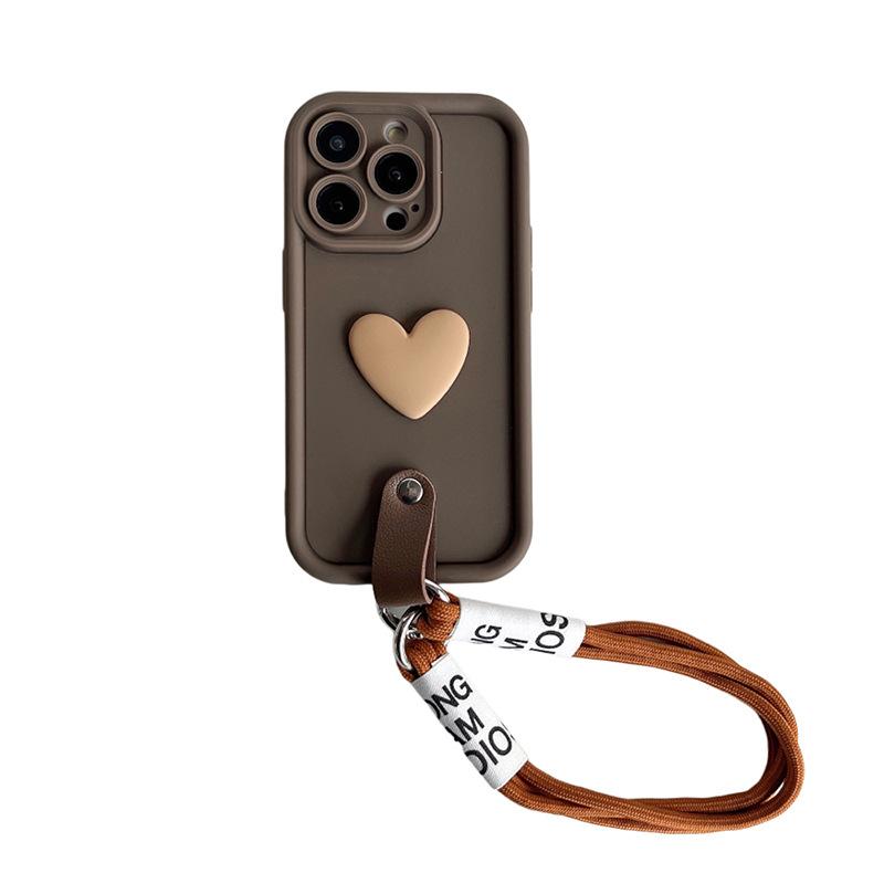 Apple 17Promax Mobile Phone Case Anti-Drop Portable Rope Love Iphone16 Camellia Fine Hole All-Inclusive Silicone Soft