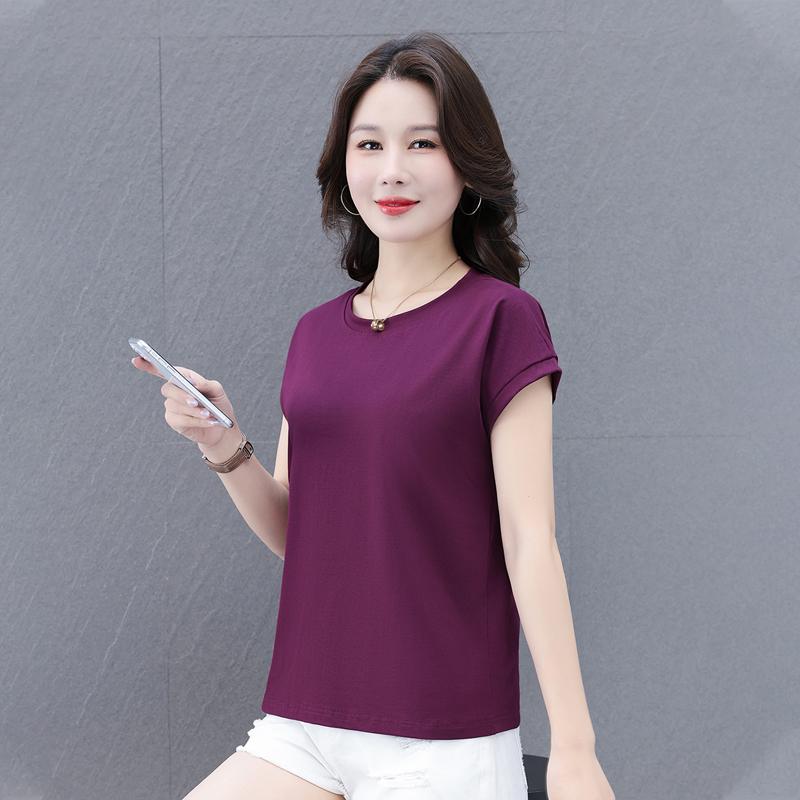 Simple Round Neck Short Sleeved T-shirt for Women's Summer Style, Slimming Base T-shirt