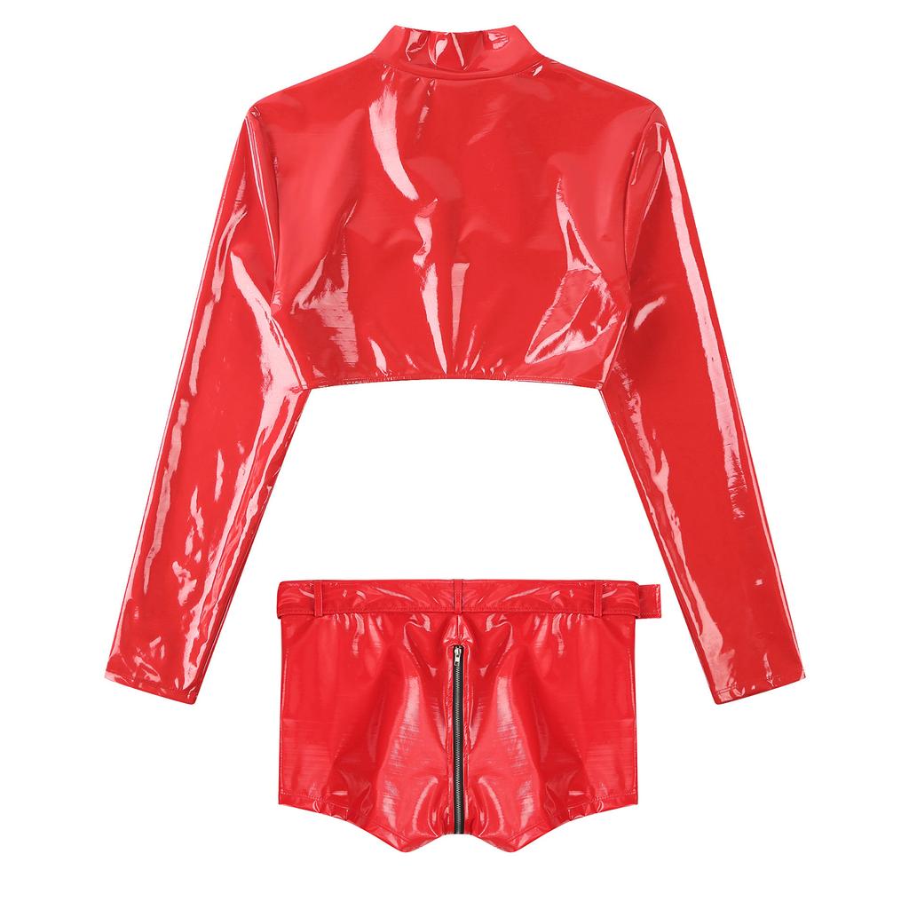 Men Rave Nightclub Outfit Moto&Biker Costume Steampunk Style Nightclub Disco Party Costume Latex Suit Pole Dance Wear