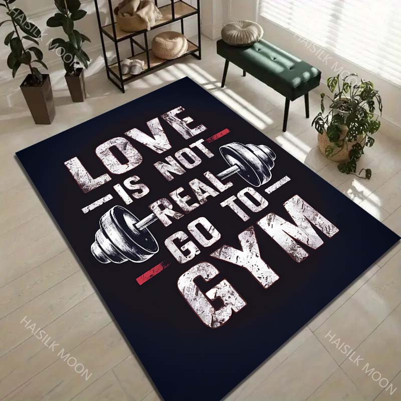 1PC Motivational Gym Slogan Dumbbell Poster Typography Carpet for Living Room Bedroom Sofa Home Decor Rus Non-slip Floor Mat