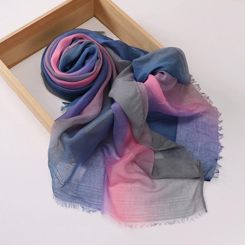 Muslim Tie-Dye Cotton Rayon Modal Hijab Long Scarf Islam Hijabs for Women's Turbans Soft Lightweight Head Wrap Scarf
