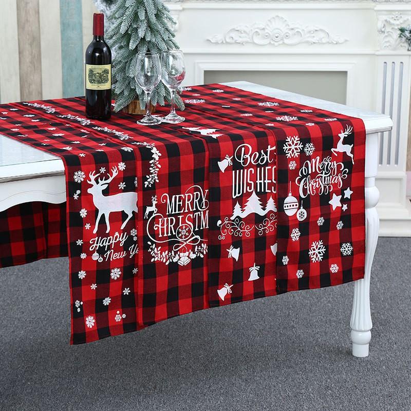 Christmas Table Runner Red Black Plaid Fabric Decor Dining