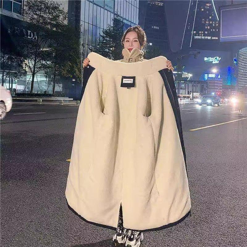 Women's Plus Size Long Velvet Padded Parka - Thick, Warm, Plush Winter Windbreaker