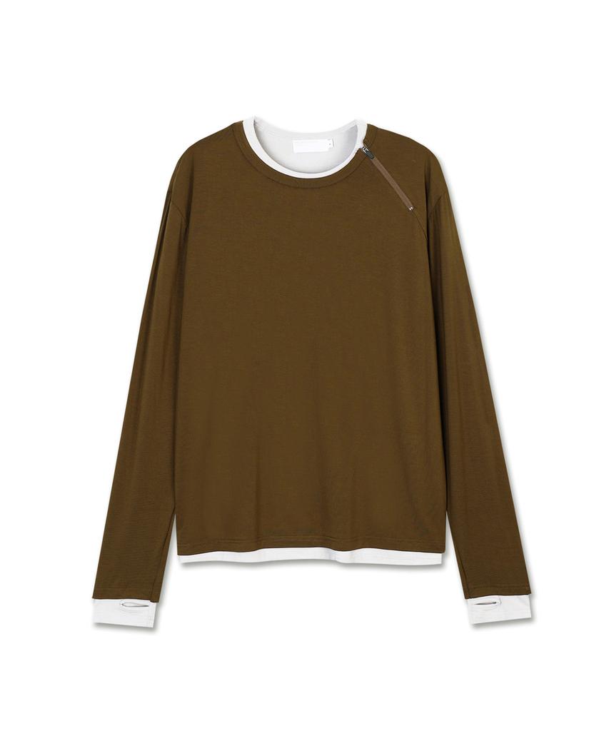 MICHIKO LONDON SPORTS Diagonal Layered Long Sleeve Khaki Brown