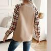 Ladies' Casual And Fashionable Diamond Patterned Patchwork Long Sleeved Round Neck Top