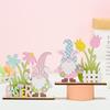 Colorful Wooden Easter Ornament Dwarf Rabbit Flower Element Portable Beautiful Eye-catching Table Decoration for Easter Party