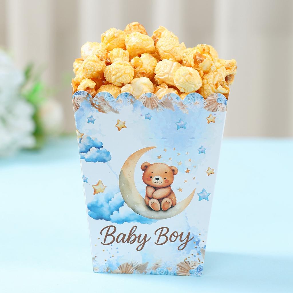 10 Stück Blaue Bären Popcornbox Glückliche 1. Geburtstagsparty Dekoration Kindergeschenke Geschenk Snackbox Kleiner Bär Thema Babyparty Zubehör
