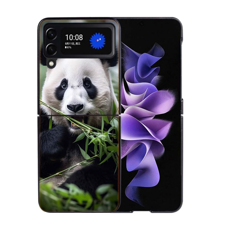 Panda Baby, Giant Panda Family Phone Case For Samsung Z Flip 7 6 5G Galaxy Z Flip4 Z Flip5 Z Flip3 Coque Black Hard PC Shell Pro