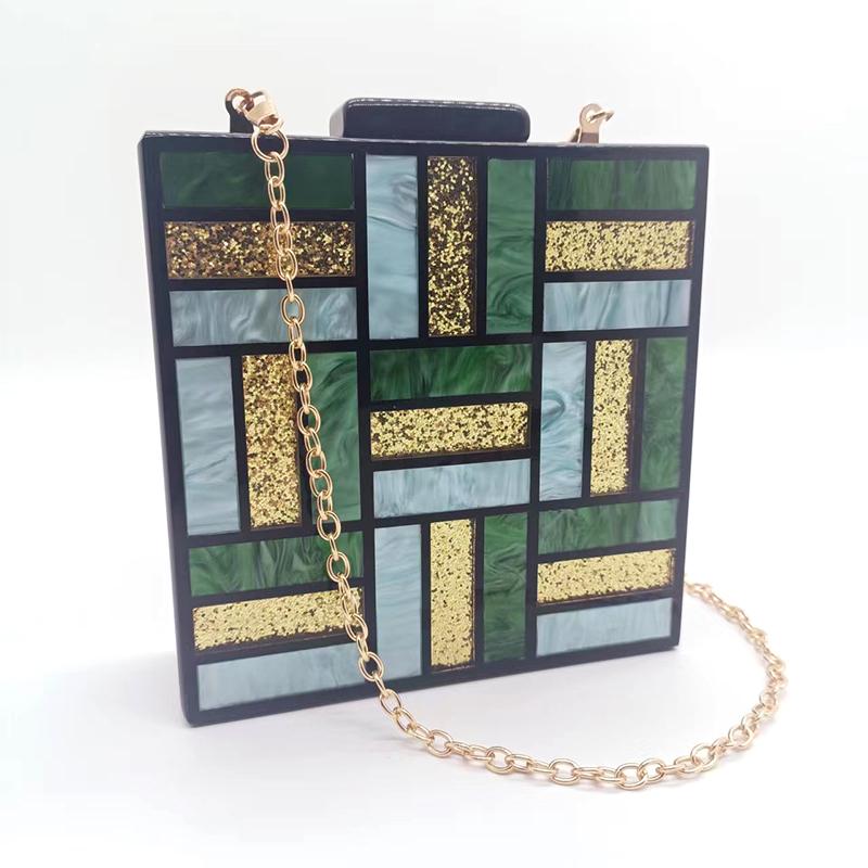 

Women Bags Famous Brand Green Gold Plaid Acrylic Clutch Handbag Luxury Shoulder Small Wallet Wedding Party Messenger Evening Bag Mini(Max Length 20cm)