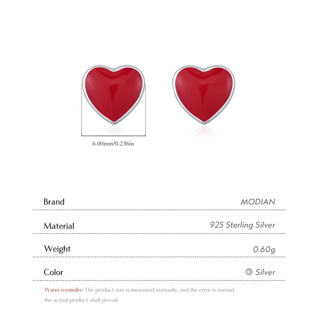MODIAN 925 Sterling Silver Charming Romantic Red Enamel Heart Tiny Stud Earrings For Women Daily OL Fine Jewelry