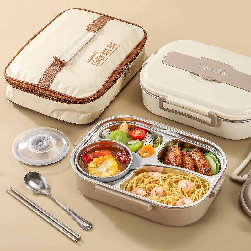 304 Stainless Steel Bento Box with Compartments & Cutlery - Portable Lunch Box for Students & Office Workers