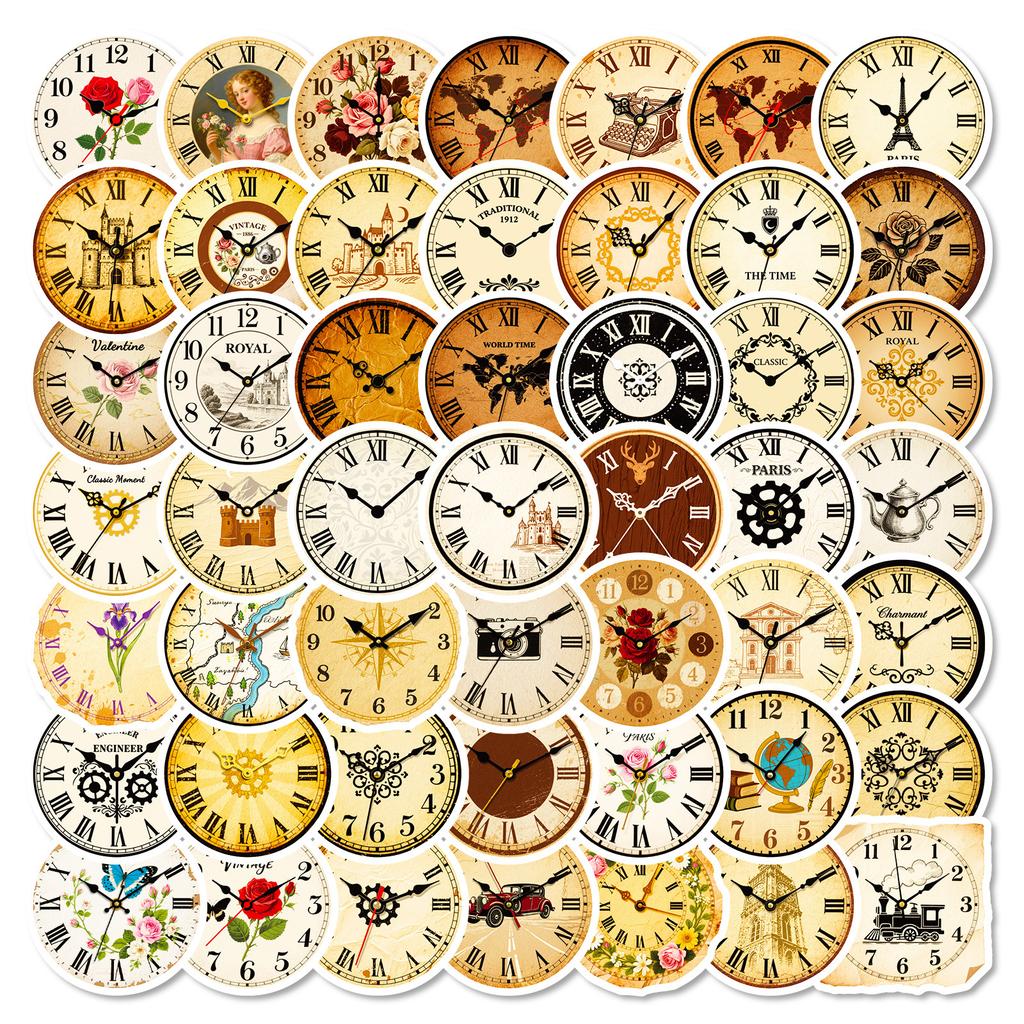 56 Retro Nostalgic Clock Graffiti Stickers Creative Waterproof Diy Handbook Notebook Decorative Stickers