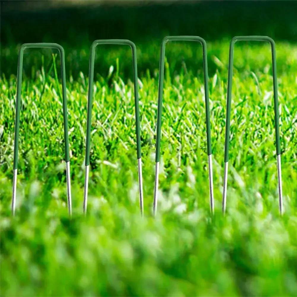 10Pcs Landscape Staples U-Shaped Garden Pins Garden Stakes Staples Heavy Duty Yard Lawn Tent Stakes Securing Pegs