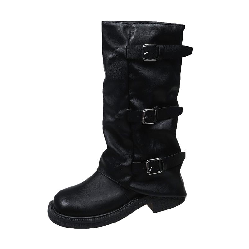 Niche Retro Thick Heel Mid-height Boots Western Cowboy Stack Boots Knight Boots Early Autumn Martin Boots French Women's Boots