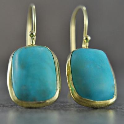 Classic Gold Color Metal Square Inlaid Imitation Turquoise Dangle Earrings for Women Jewelry