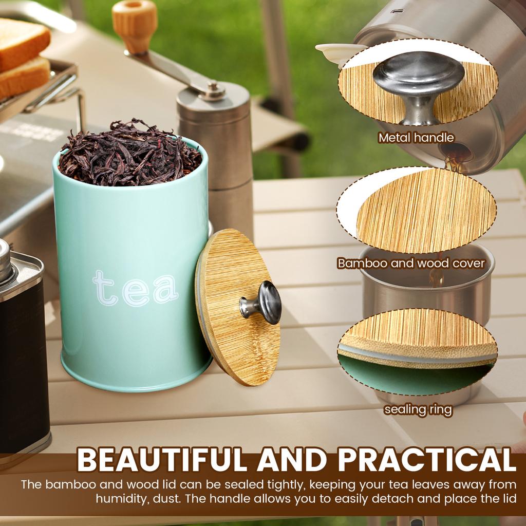 3Pcs Coffee Bean Storage Canisters Tea Sugar Vacuum Sealed Jars Iron Canisters Heat Kitchen Cream Can Airtight Bamboo Lid