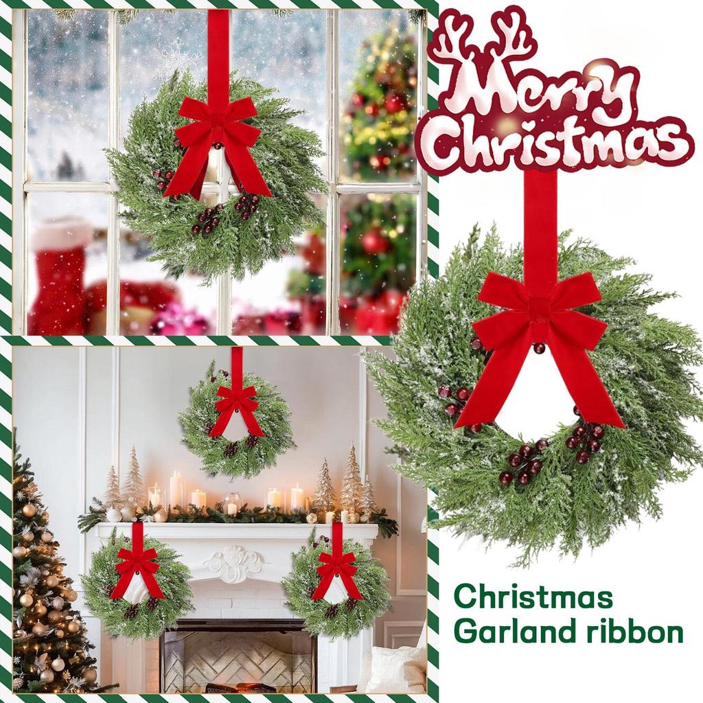 Christmas Kitchen Cabinet Wreaths With Plaid Bow Ribbon Hanging Cabinet Doors Wreaths Decorative For Kitchen Window Outdoor Indoor Holiday Decor