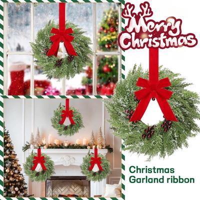 Guirlandas de Natal para armários de cozinha com laço xadrez, fitas penduradas, portas de armários, guirlandas decorativas para janelas de cozinha, decoração de feriados ao ar livre e interno