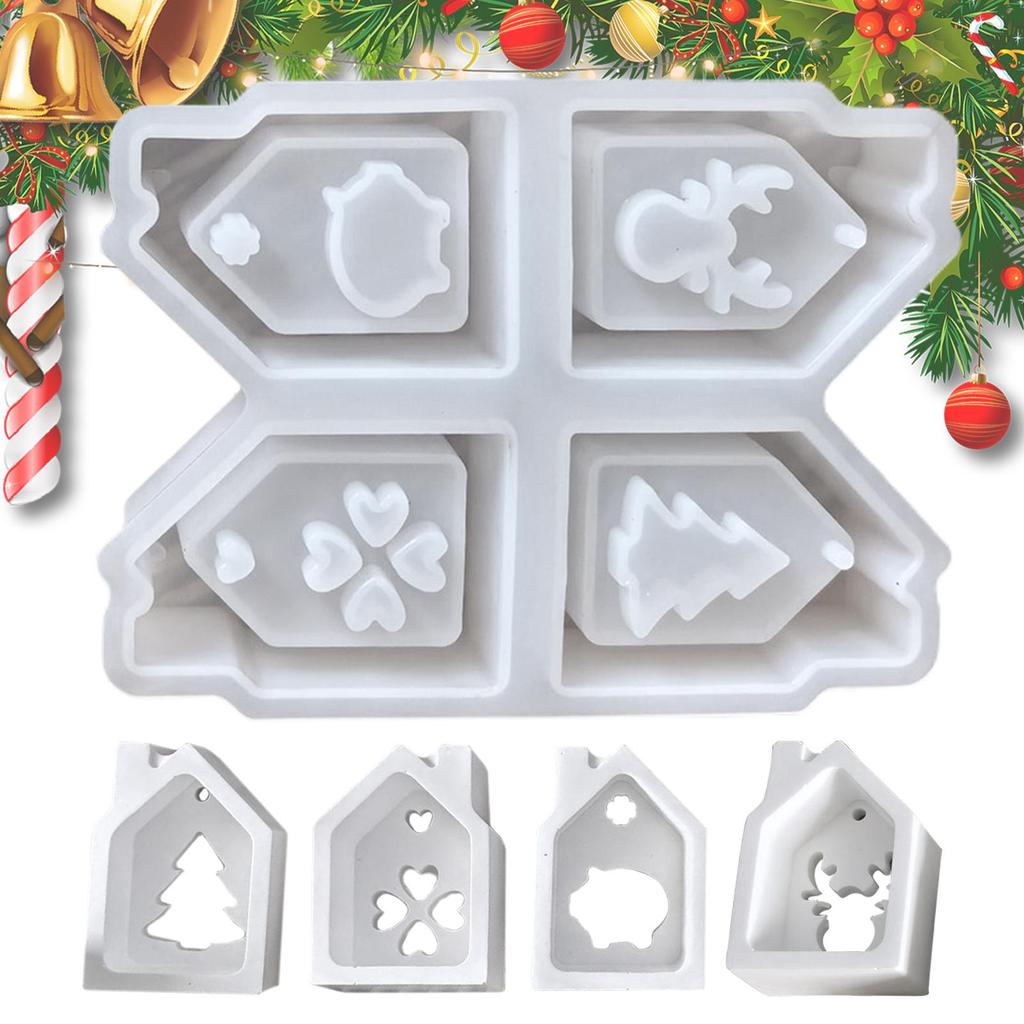 Mini House Casting Silicone Molds 4-Cavity Christmas Casting Moulds Epoxy Resin Mould Epoxy Resin Mould Plaster Art Craft