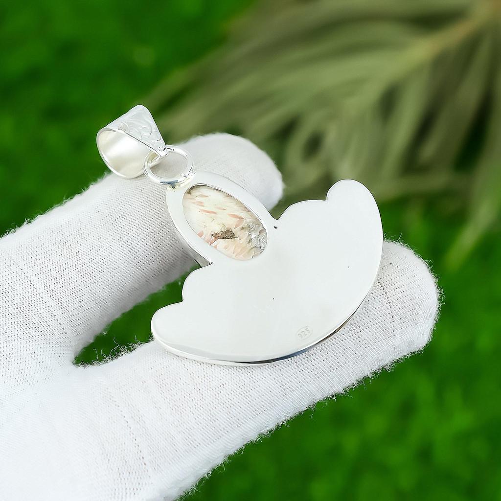 Mothers Day Sale Oval Scolecite Stone Bezel Pendant Jewelry 925 Sterling Silver