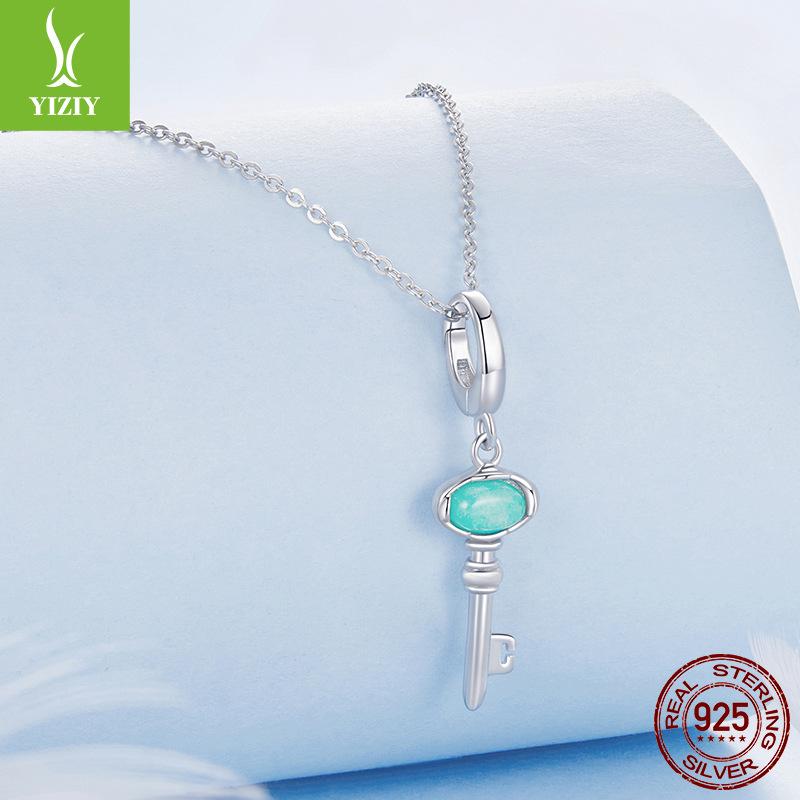S925 Sterling Silver Blue Vintage Key Diy Pendant Accessories, Good Luck Accessories Beaded Bracelet Pendant