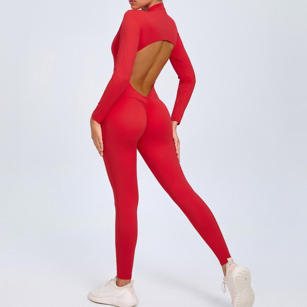 Yoga Jumpsuit Zipper Long Sleeves One-piece Bodysuit Women's Sports Set Backless Fitness Rompers Sportswear Women Gym Clothes