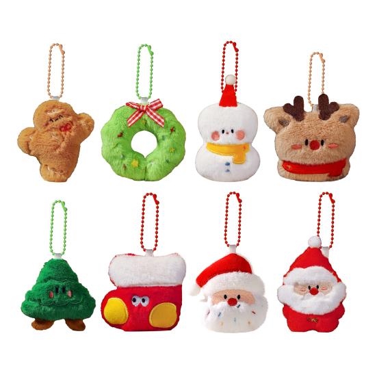 Christmas Tree Plush Ornaments Small Plush Santa/Tree/Wreath Christmas Hanging Ornaments Soft Mini Stuffed Toy for Xmas Tree Party Decor