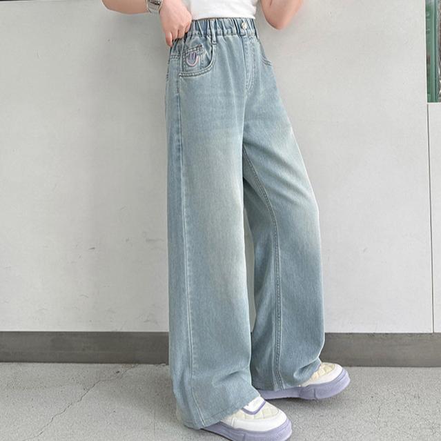 Summer Pants Thin Girls' Pants Summer Fashion Straight Leg Wide Leg Tencel Jeans