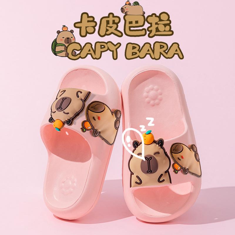 

Детские тапочки Kapibara с рисунком для ванной комнаты, нескользящие, одно слово, тянутся, наступают на дерьмо, чувствуют себя круто, мальчики и девочки 22 yards suitable for foot length 21-21.5 cm розовый
