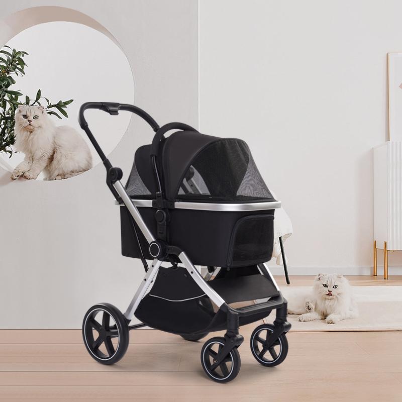 Light Dog Cat Pet Stroller Luxury Pet Stroller Travel 4 Wheel for Pet Premium чёрный