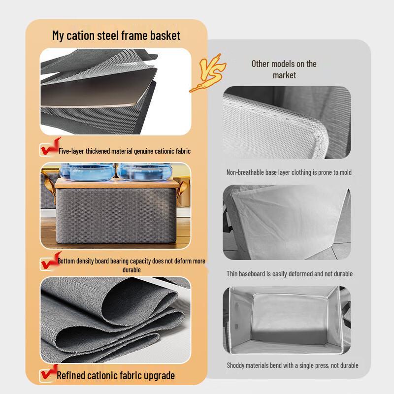 Cationic Steel Frame Multifunctional Foldable Drawer Storage Box with Handle, Large Capacity