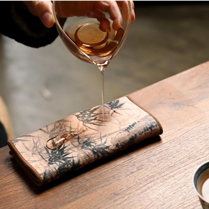 Chinese Style Tea Towel Absorbent Rag Painted Tea Cloth Household Kitchen Table Cleaning Mats Napkin Placemats Cleaning Cloth
