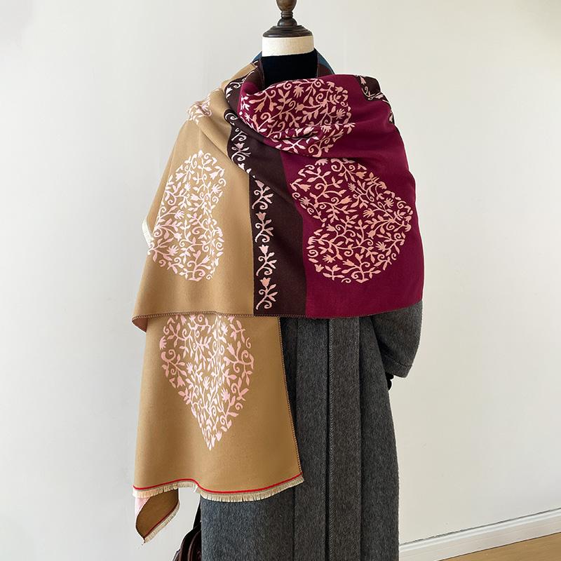 

Women Winter Imitation Cashmere Scarf Heart Floral Pashmina Luxury Shawls And Wraps Bufanda Travel Stoles Echarpe
