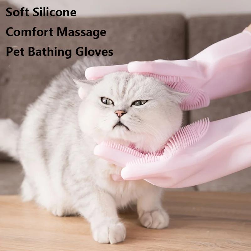 Guanti per pulizia toelettatura animali Cane Gatto Bagno Shampoo Guanto Scrubber Magico Detergente per piatti Spugna Guanto per depilazione in silicone