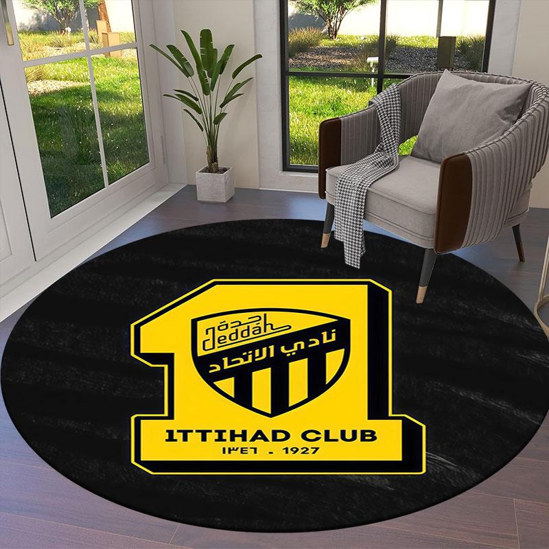 Al-Ittihad FC Round Area Rug,Carpet Rug for Living Room Bedroom Sofa Playroom Decor,Non-slip Floor Mat