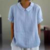 Women Summer Short Sleeve Blouse Solid Color Cotton Linen Lapel Pullover Shirt Female Comfortable Casual Simple Style Tops