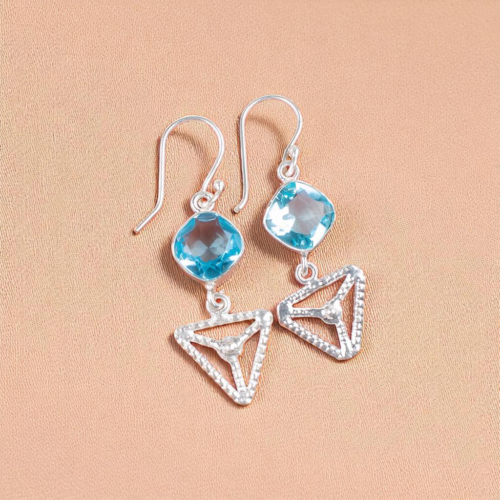 Sky Blue Topaz Gemstone 925 Sterling Silver Jewelry Handcrafted Earrings 2.00" EE-45-9