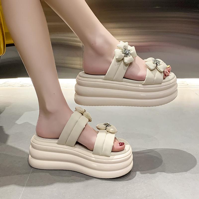 Fashion 8cm Woman Slippers 2024 Summer Fashion Sweet Female Casual Platform Shoes Microfiber Leather Women Outdoor Slides Heels