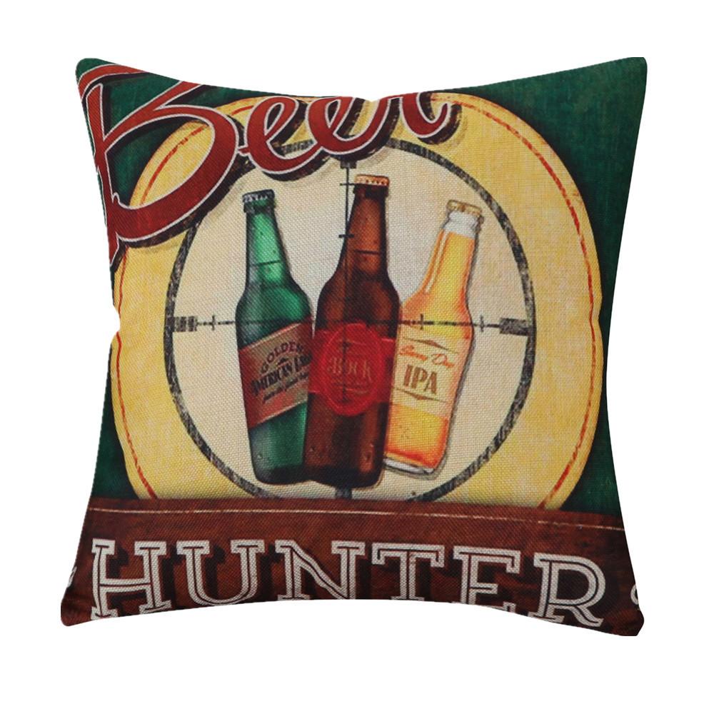 45x45cm Vintage Beer Printed Cushion Cover Bar Coffee Shop Wine Party Sofa Chair Decor Cotton Linen Pillow Case
