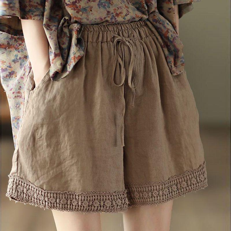 

Women s Plus Size Cotton & Linen Wide-Leg Capri Shorts - Summer Thin Style M [Under 110 lbs]