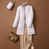 Womens Lightweight Down Coat Mid-Length Round Neck Solid Color Outerwear Winter