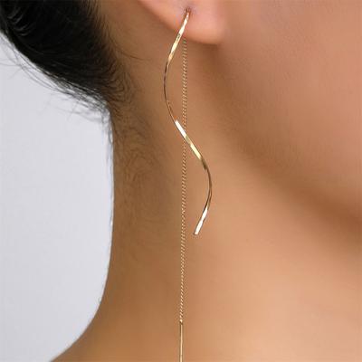 Elegant Long Tassel Threader Earrings Wave Design Simple Long Chain Dangle Earrings For Women Vintage Style Perfect For Daily Wear And Parties