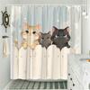 1pc Cute Cartoon Cat Shower Curtain - Playful Cats Behind Fence, Light Blue Polyester, 70.8x70.8In, 12 Hooks, Washable, Durable