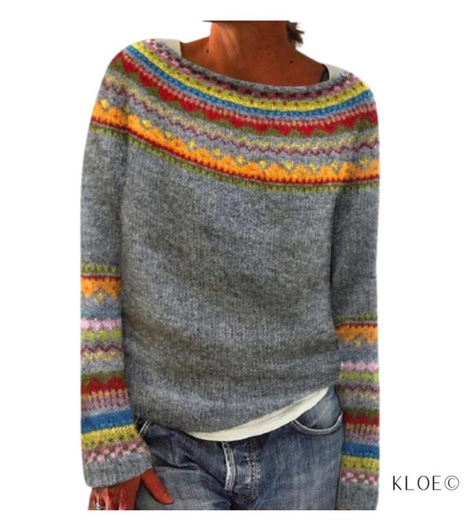 European & American Women's Color-Block Round Neck Fashion Pullover Sweater