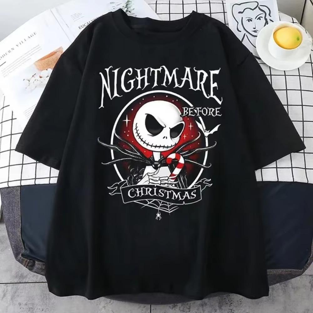 Men T-shirt  Nightmare Before Christmas Printed Short-sleeved Gothic Streetwear Unisex Gothic Retro Loose Top Y2K Shirt