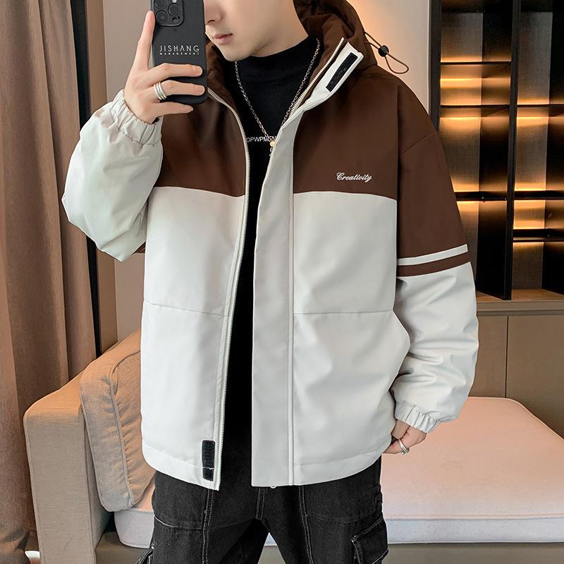 Pánská zimní zateplená bunda pro americký pár s kapucí, teplá sametová zateplená bunda