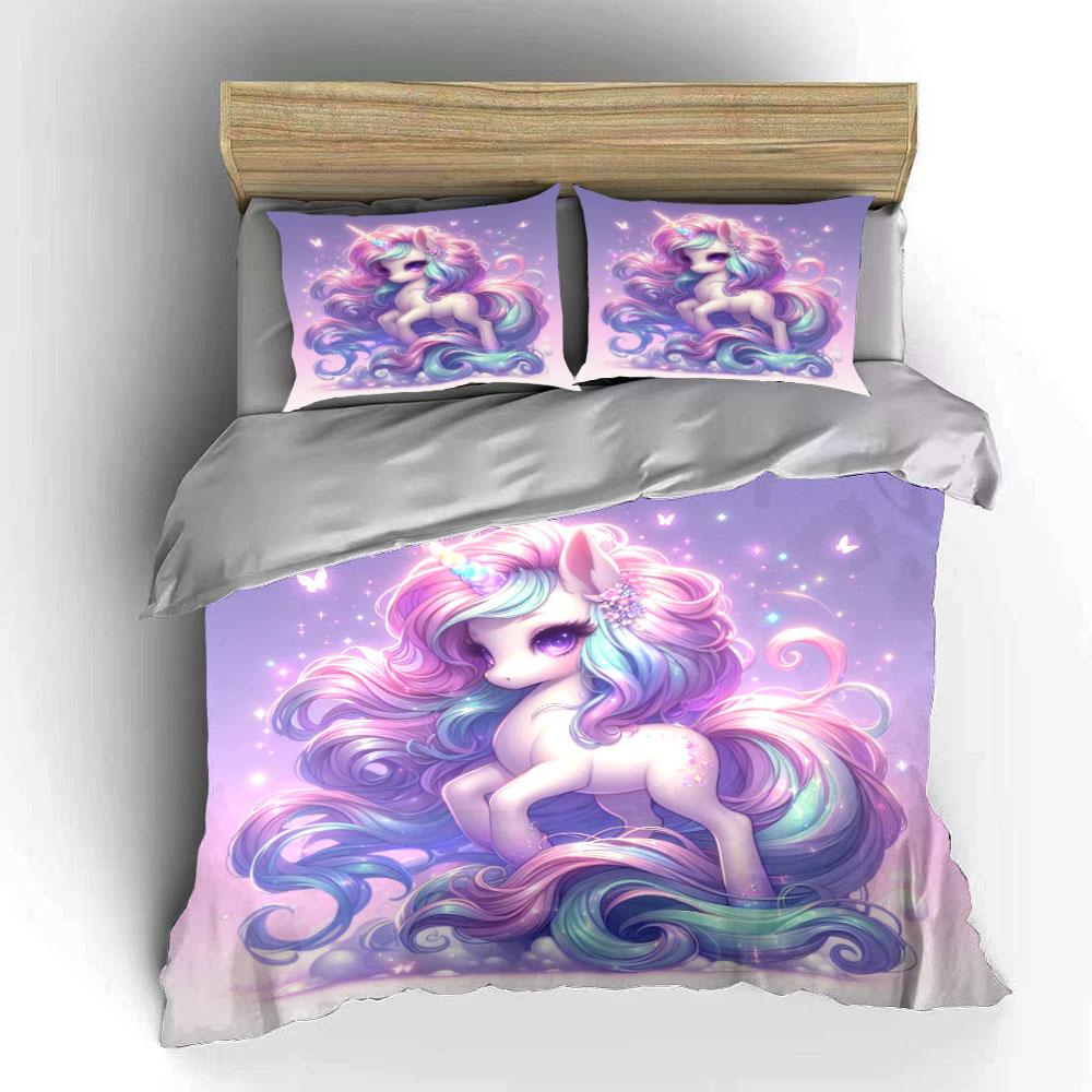 Magical Rainbow Unicorn With Butterflies Duvet Cover Set With 3D Printing Design Soft Polyester Bedding Set All-Season Comfort