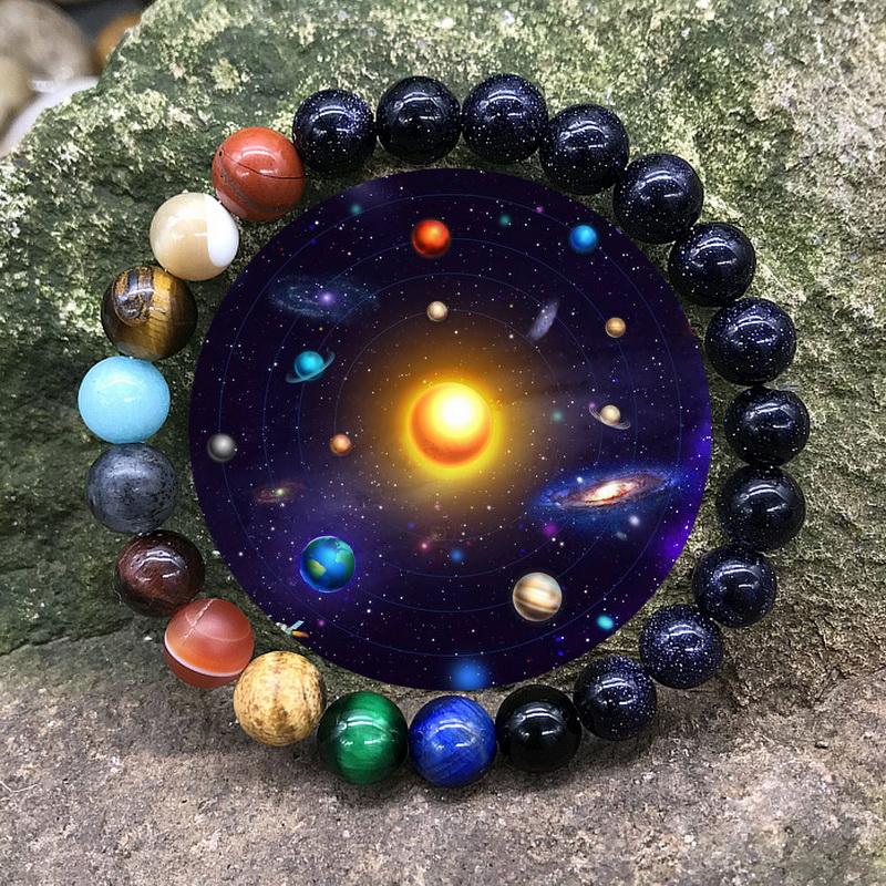 Universum Zonnestelsel Armband Mannen Vrouwen Natuursteen Acht Planeten Armband Elastische Kralen Armbanden Mode Koppel Sieraden Cadeau