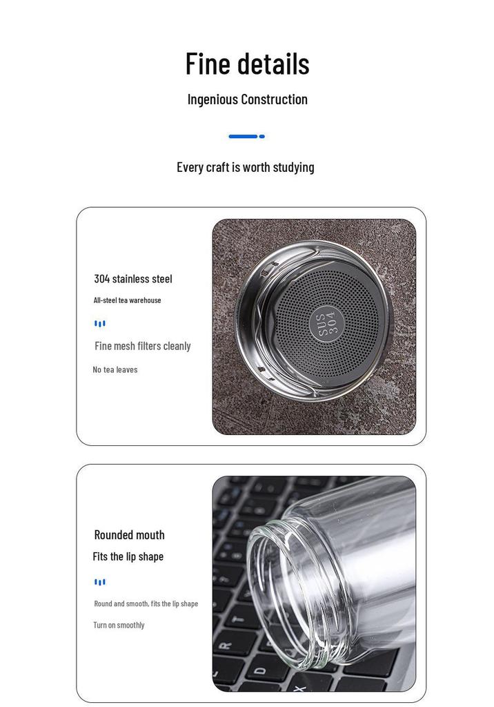Men's Business Tea Infuser: Portable Double-Layer Glass Cup with Smart Temperature Display, Heat Insulation, and Anti-Scald Design.