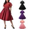 Women's Color Lace Long Skirt Cloak Stand Collar Short Sleeve Dress RD/S